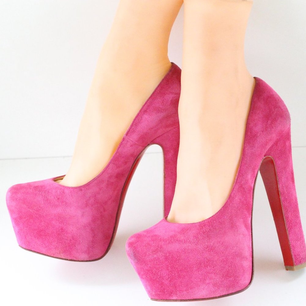 Christian Louboutin Pink Daffy Suede Platform - Picture 1 of 10